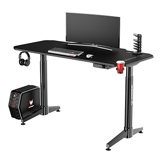 ULTRADESK Herní stůl LEVEL BLACK, 140x70cm, 72-124cm, elektricky nastavitelná výška, s XXL podložkou pod myš, držák sluchátek i ná