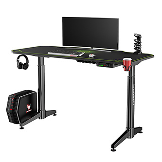 ULTRADESK Herní stůl LEVEL GREEN, 140x70xcm, 72-124cm, elektricky nastavitelná výška, s XXL podložkou pod myš, držák sluchátek i n