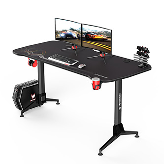 ULTRADESK Herní stůl GRAND BLACK, 160x70 cm, 70-80 cm, 3 úrovně výšky, s XXL podložkou pod myš, držák sluchátek i nápojů