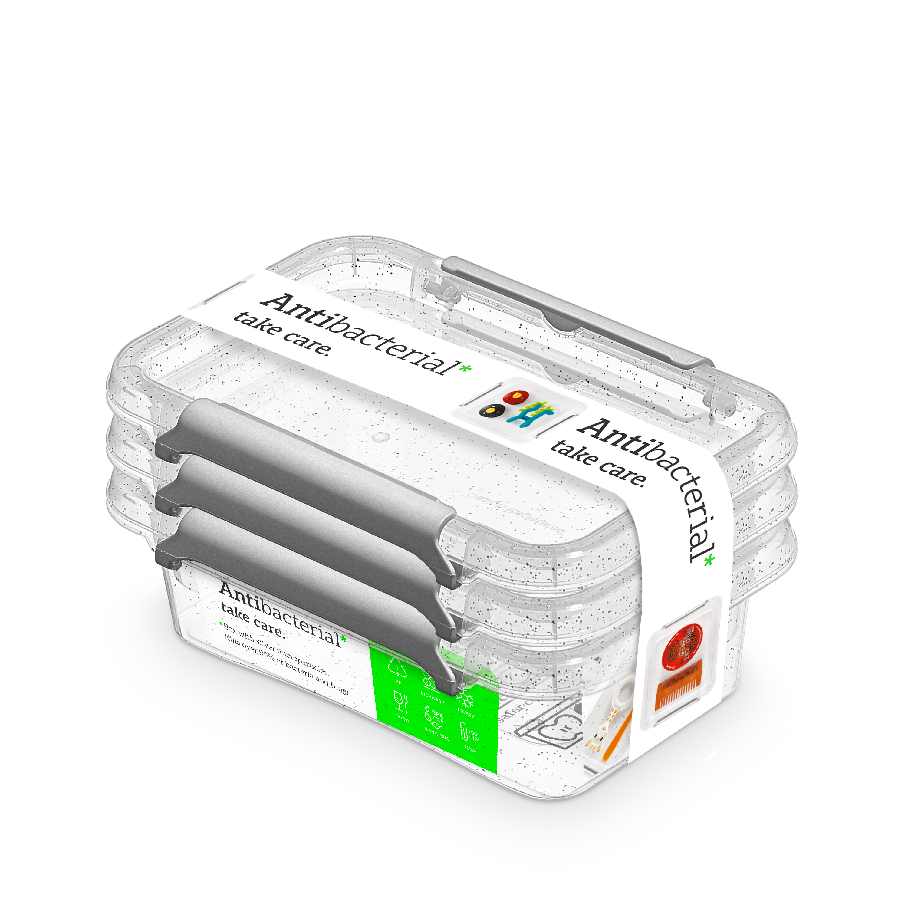 Antibakteriální box  0,35 l 3ks 15x9,5x4,5cm,transp.plast