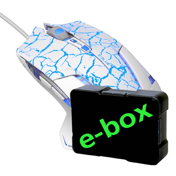 E-Blue Myš Mazer Pro, 2500DPI, optická, 6tl., 1 kolečko, drátová USB, bílo-modrá, herní, e-box